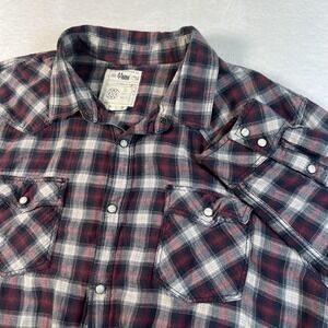 44MM Shirt Mens XL‎ Blue Red Plaid Flannel Long Sleeve Western Snap Casual